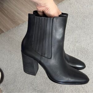 Charles David Black Leather Block Heel Ankle Boots